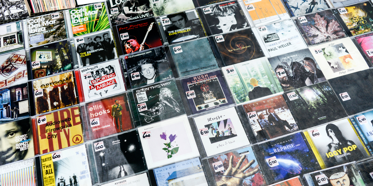 CDs arranged in grid