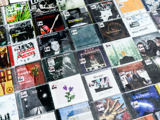 CDs arranged in grid